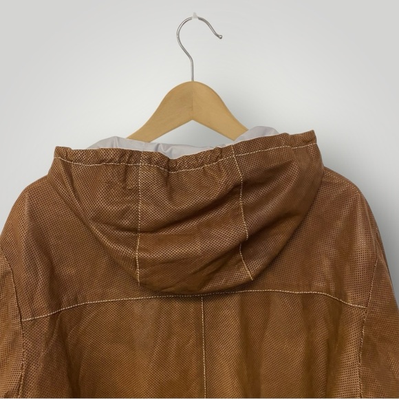 Suprema Laboratorio Creativo Medium Brown Perforated Leather Hooded Jacket Sz M - Picture 9 of 14